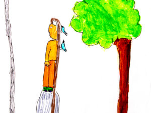 Mädchen vor Baum