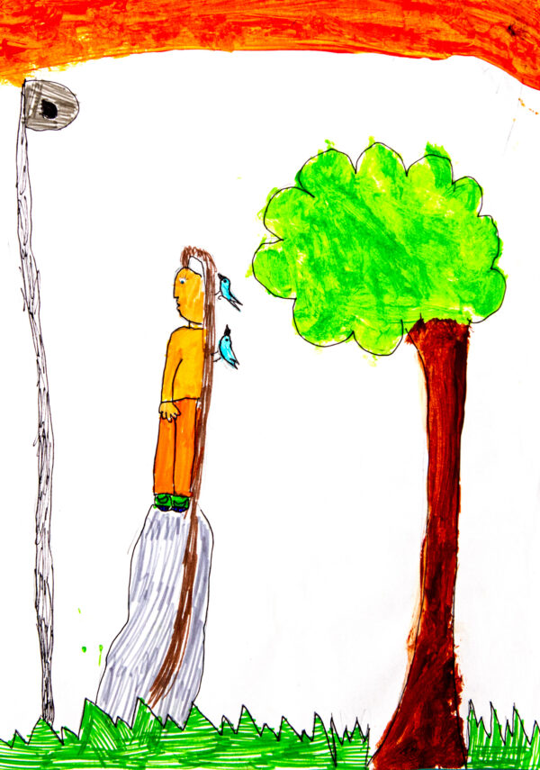 Mädchen vor Baum